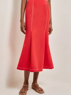 Skirts|Misook Contrast Stitch Midi Trumpet Skirt RadiantPink