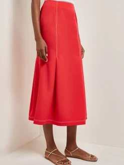 Skirts|Misook Contrast Stitch Midi Trumpet Skirt RadiantPink