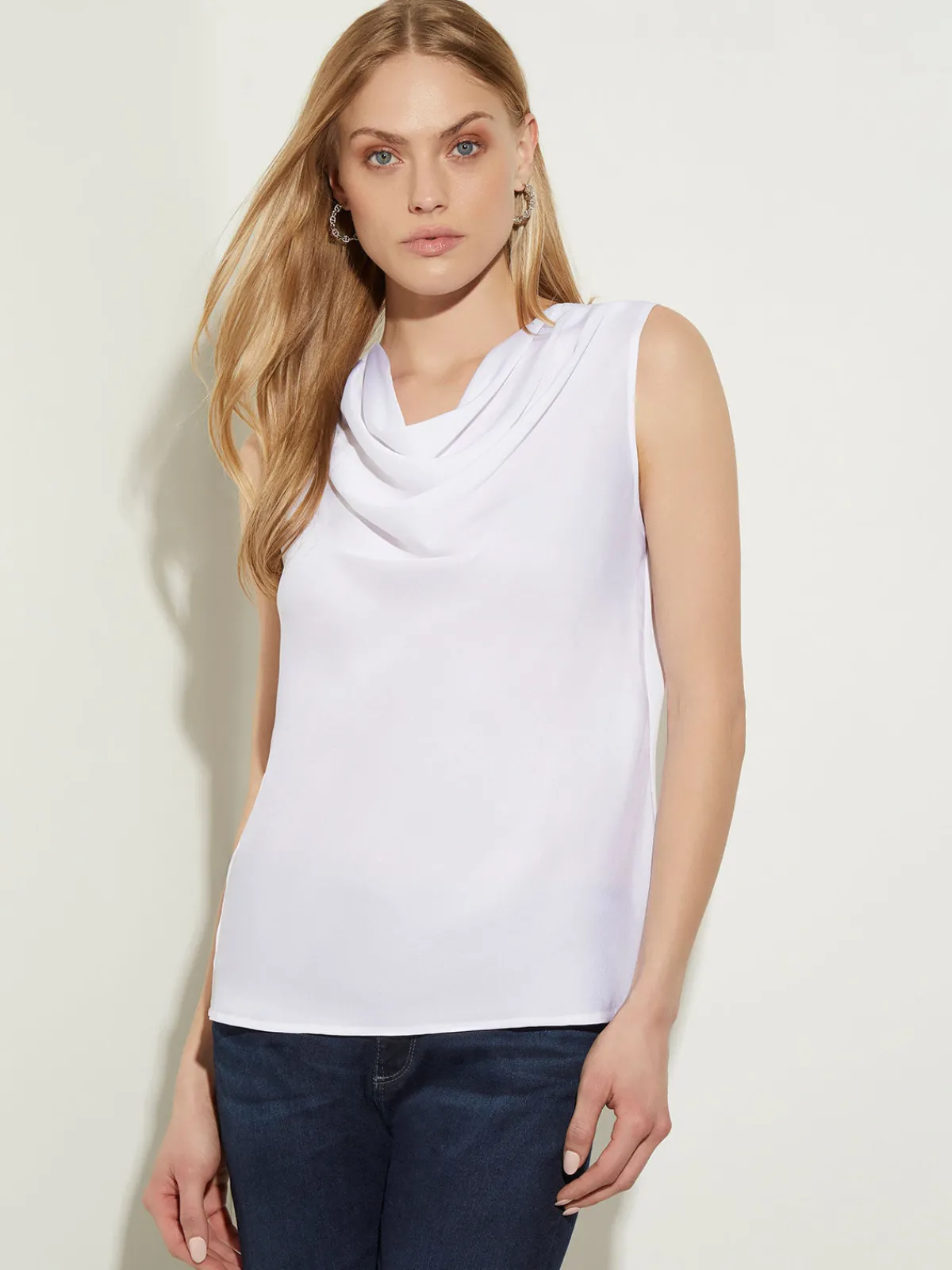 Blouses & Shirts|Tops & Tees|Misook Cowl Neck Blouse - Sleeveless Blouse | White