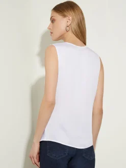 Blouses & Shirts|Tops & Tees|Misook Cowl Neck Blouse - Sleeveless Blouse | White