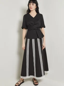 Blouses & Shirts|Tops & Tees|Misook Crossover Peplum Blouse - Puff Sleeve Woven Black