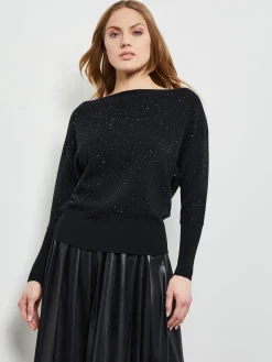 Tops & Tees|Misook Dolman Sequin Cashmere Sweater Black