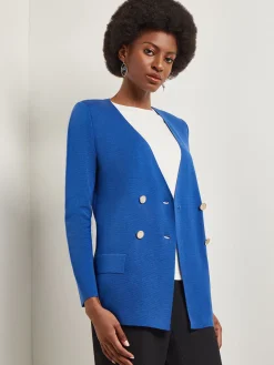 Jackets & Coats|Misook Double Breasted Open Neck Knit Jacket LyonsBlue