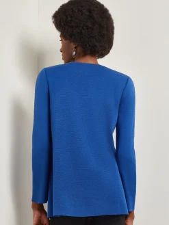 Jackets & Coats|Misook Double Breasted Open Neck Knit Jacket LyonsBlue