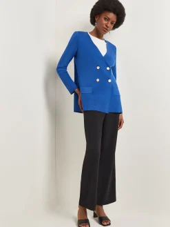 Jackets & Coats|Misook Double Breasted Open Neck Knit Jacket LyonsBlue