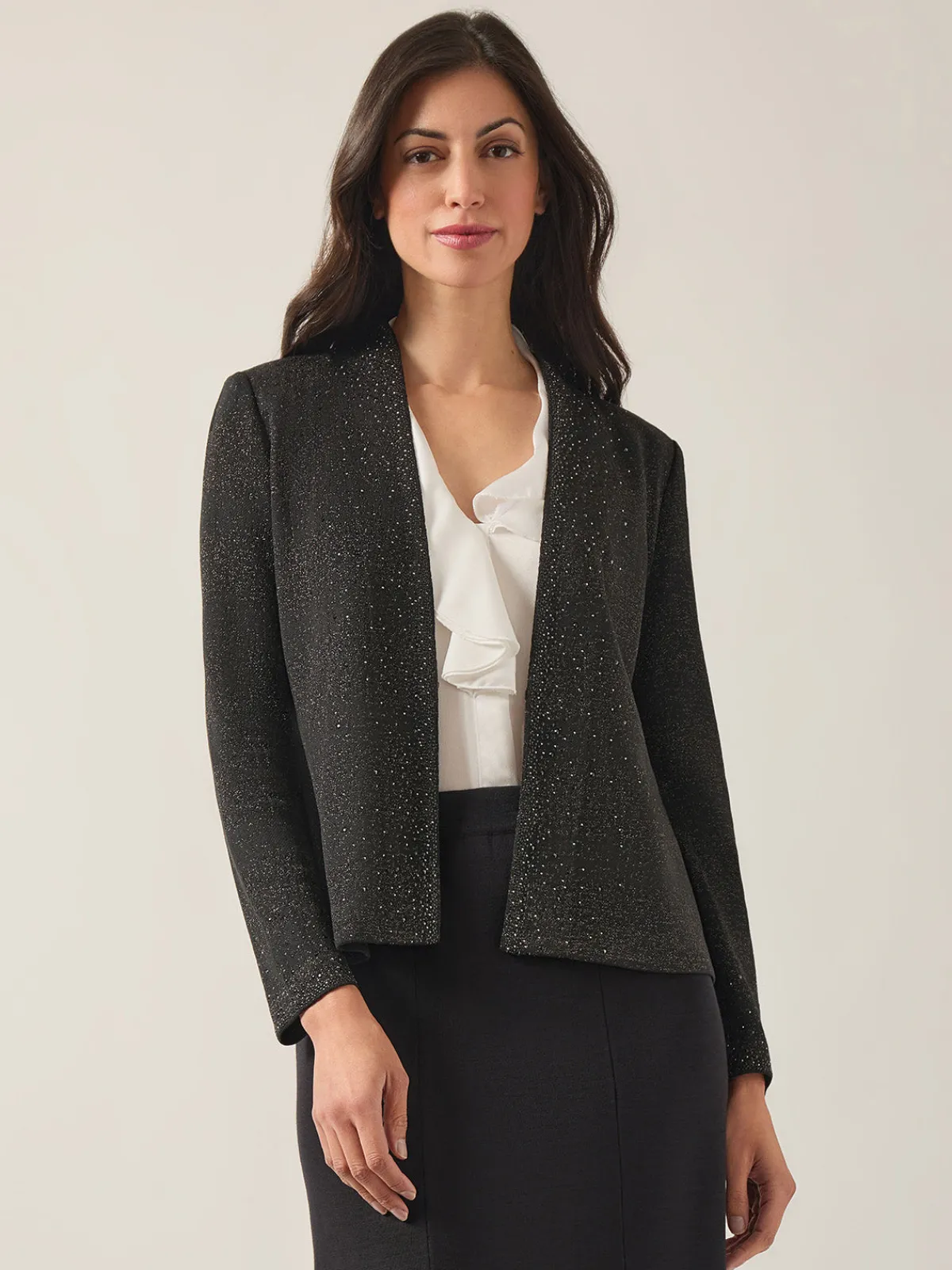 Jackets & Coats|Misook Embellished Lurex Open Neck Jacket Black
