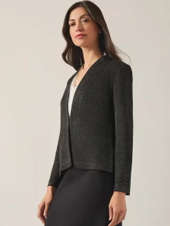 Jackets & Coats|Misook Embellished Lurex Open Neck Jacket Black