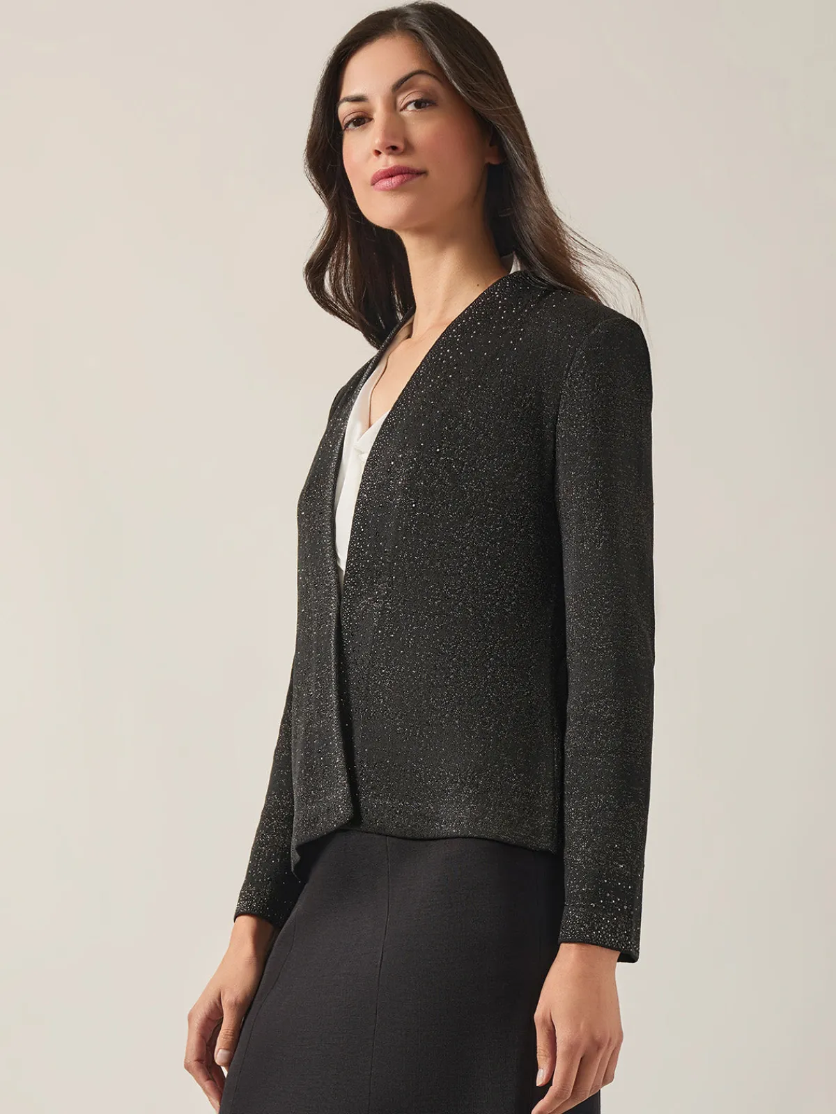 Jackets & Coats|Misook Embellished Lurex Open Neck Jacket Black