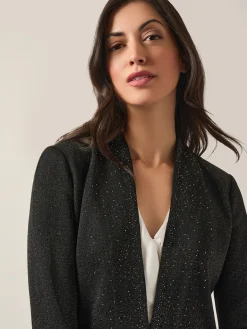 Jackets & Coats|Misook Embellished Lurex Open Neck Jacket Black