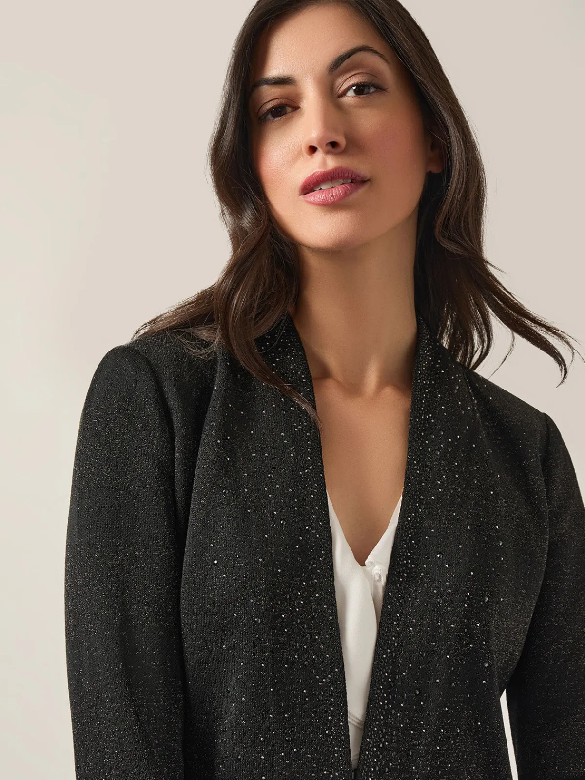Jackets & Coats|Misook Embellished Lurex Open Neck Jacket Black