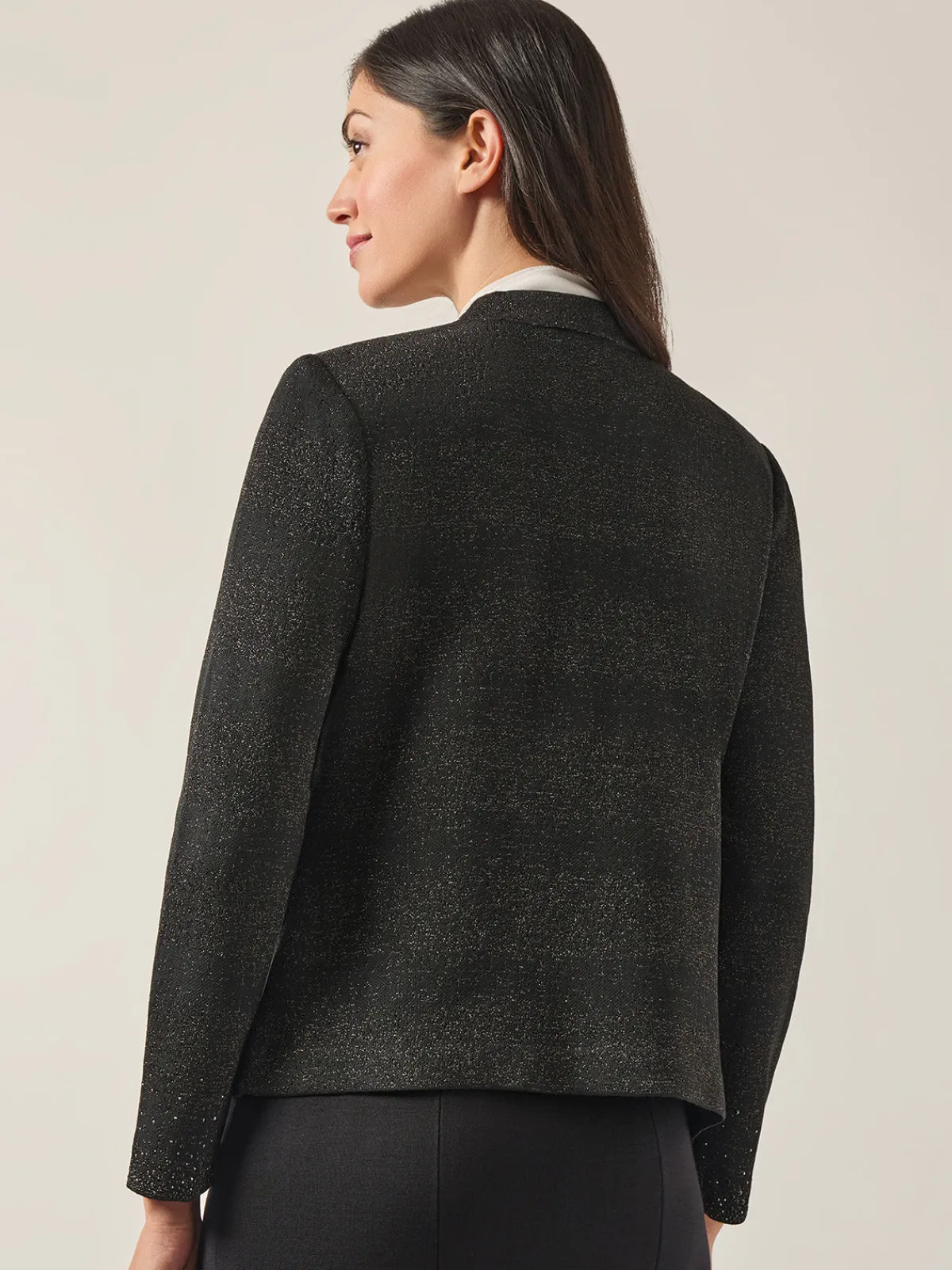 Jackets & Coats|Misook Embellished Lurex Open Neck Jacket Black