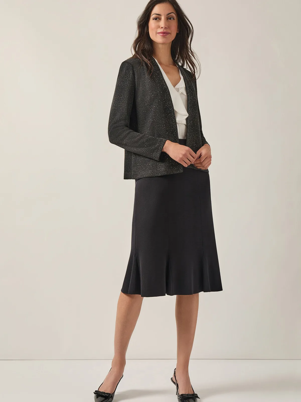 Jackets & Coats|Misook Embellished Lurex Open Neck Jacket Black