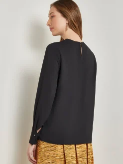 Blouses & Shirts|Tops & Tees|Misook Embellished Neckline Blouse - Crepe De Chine Black