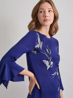 Tops & Tees|Misook Embroidered Floral Knit Blouse StarryNightBlue/Mink/NewIvory/Black