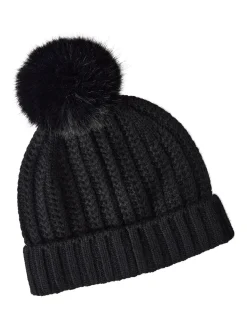 Accessories|Misook Faux Fur Pom Pom Cashmere Hat Black