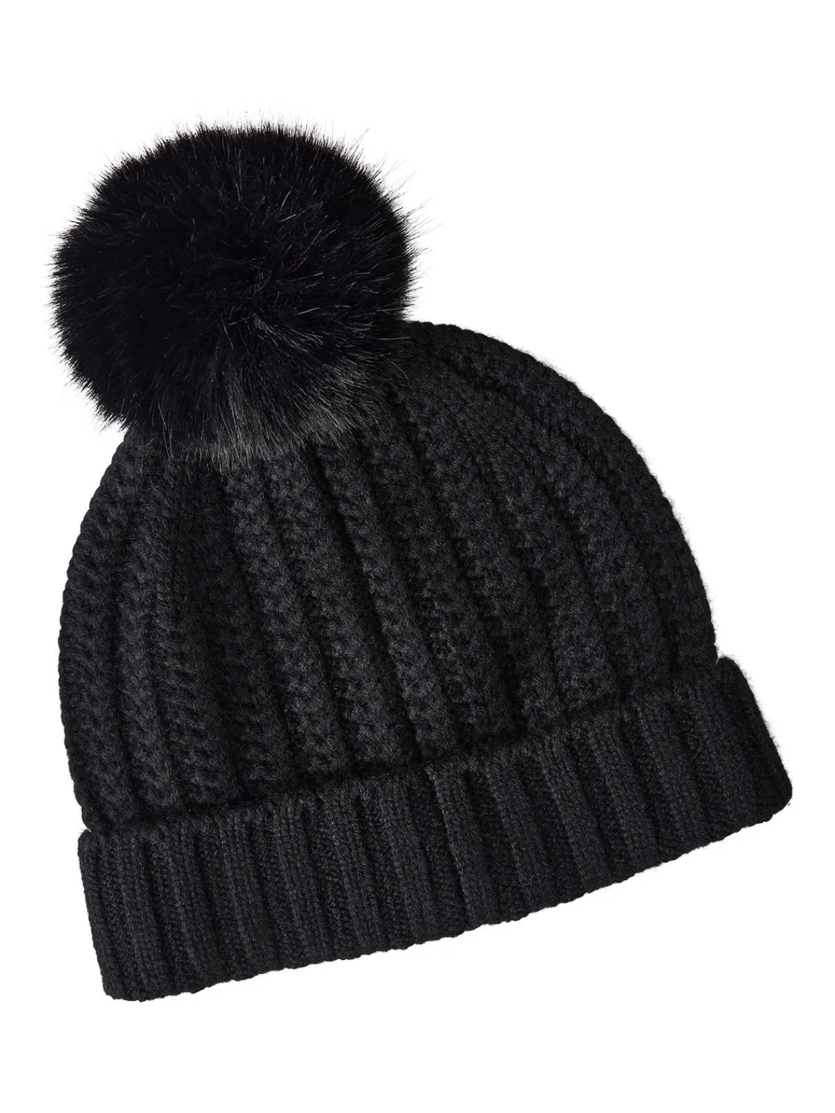 Accessories|Misook Faux Fur Pom Pom Cashmere Hat Black