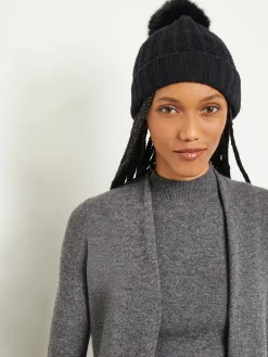 Accessories|Misook Faux Fur Pom Pom Cashmere Hat Black