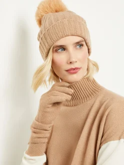 Accessories|Misook Faux Fur Pom Pom Cashmere Hat Natural