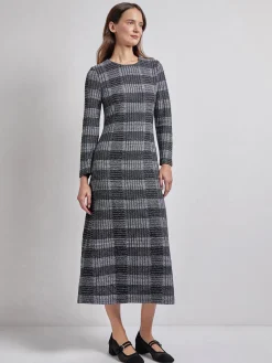 Dresses|Misook Fit & Flare Tweed Knit Maxi Dress Black/White