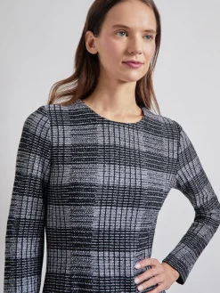 Dresses|Misook Fit & Flare Tweed Knit Maxi Dress Black/White