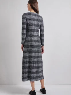 Dresses|Misook Fit & Flare Tweed Knit Maxi Dress Black/White