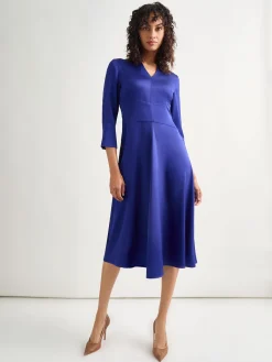 Dresses|Misook Fit-and-Flare Crepe de Chine Midi Dress StarryNightBlue