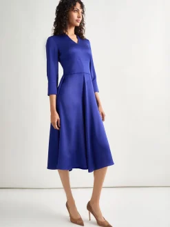 Dresses|Misook Fit-and-Flare Crepe de Chine Midi Dress StarryNightBlue