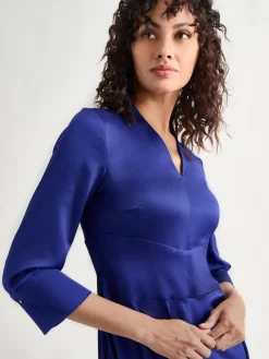 Dresses|Misook Fit-and-Flare Crepe de Chine Midi Dress StarryNightBlue