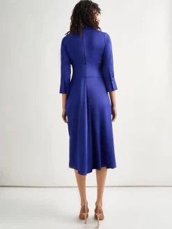 Dresses|Misook Fit-and-Flare Crepe de Chine Midi Dress StarryNightBlue