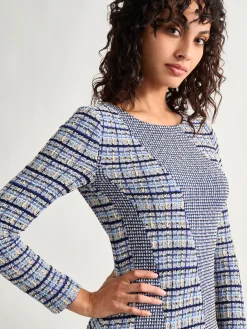 Dresses|Misook Fit-and-Flare Multi-Stitch Tweed Maxi Dress StarryNightBlue/CornflowerBlue/Parchment/Black