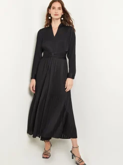 Dresses|Misook Fit-and-Flare Pleated Woven Maxi Dress Black