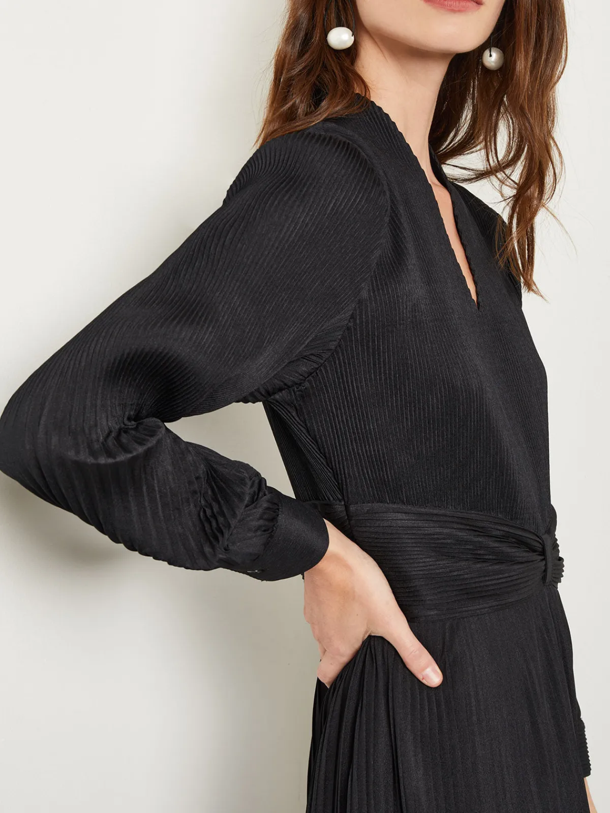 Dresses|Misook Fit-and-Flare Pleated Woven Maxi Dress Black