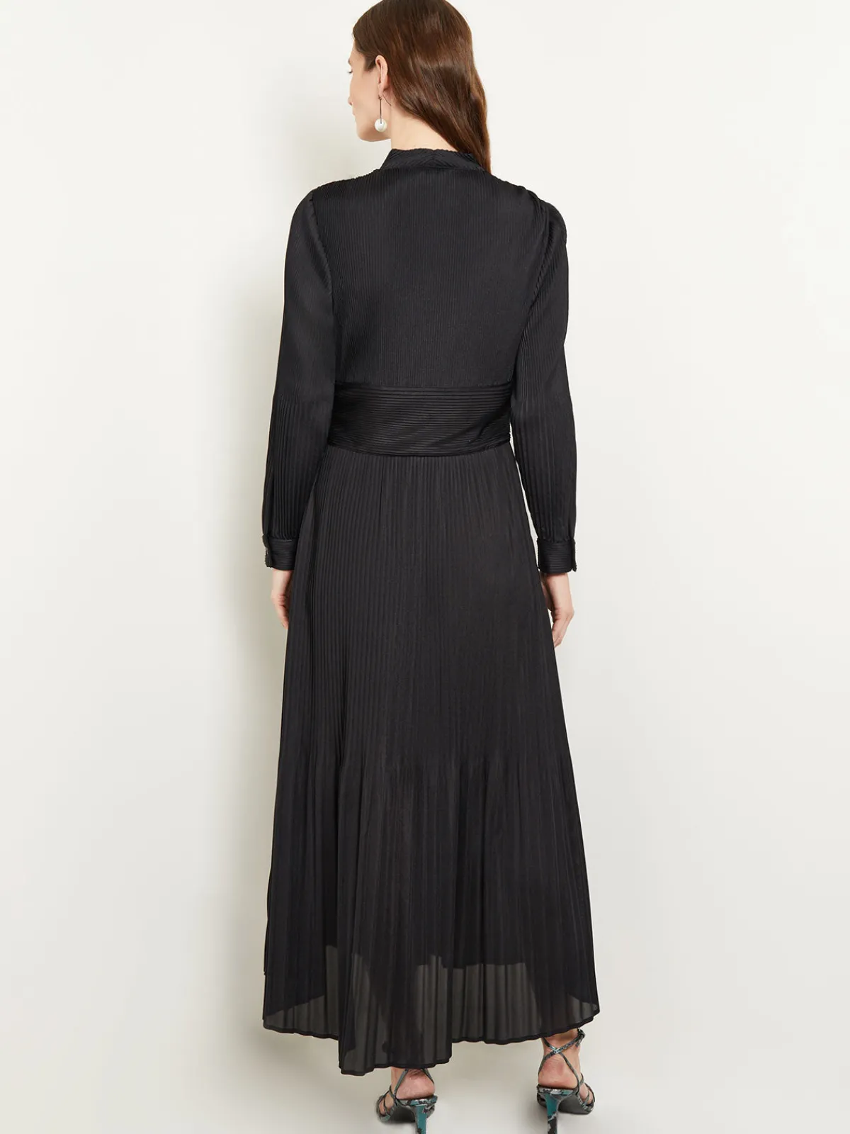 Dresses|Misook Fit-and-Flare Pleated Woven Maxi Dress Black