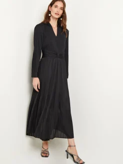 Dresses|Misook Fit-and-Flare Pleated Woven Maxi Dress Black