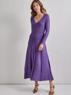 Dresses|Misook Fit-and-Flare Raised Geometric Recycled Knit Maxi Dress PlumRoyale