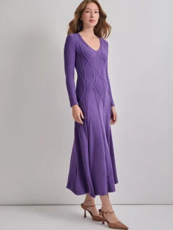 Dresses|Misook Fit-and-Flare Raised Geometric Recycled Knit Maxi Dress PlumRoyale