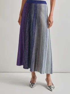 Skirts|Misook Flared Shimmer Lurex Knit Maxi Skirt StarryNightBlue/Black/BlueHeather/Mink/PlumRoyale