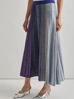 Skirts|Misook Flared Shimmer Lurex Knit Maxi Skirt StarryNightBlue/Black/BlueHeather/Mink/PlumRoyale