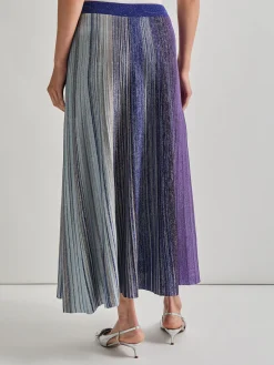 Skirts|Misook Flared Shimmer Lurex Knit Maxi Skirt StarryNightBlue/Black/BlueHeather/Mink/PlumRoyale