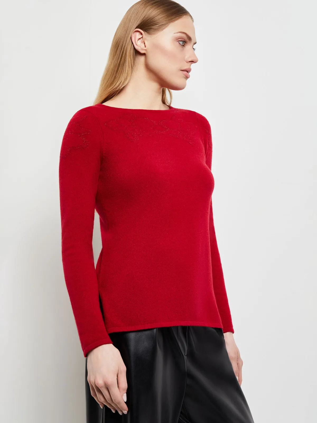Tops & Tees|Misook Floral Shimmer Cashmere Tunic Red