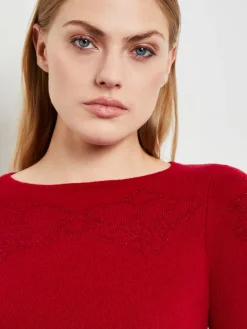 Tops & Tees|Misook Floral Shimmer Cashmere Tunic Red