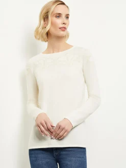 Tops & Tees|Misook Floral Shimmer Cashmere Tunic Ivory