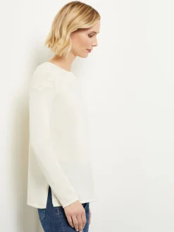 Tops & Tees|Misook Floral Shimmer Cashmere Tunic Ivory