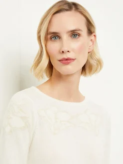 Tops & Tees|Misook Floral Shimmer Cashmere Tunic Ivory