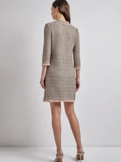 Dresses|Misook Fringe Trim Intarsia Knit Shift Dress Black/Sand/Biscotti