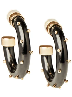 Accessories|Earrings|Misook Gold & Black Resin Hoop Earrings Gold/Black