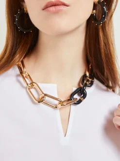 Accessories|Necklaces|Misook Gold & Black Resin Oval Link Necklace Gold/Black