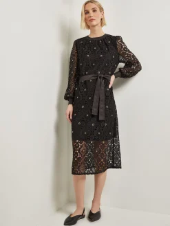 Dresses|Misook Gold Grommet Laced Shift Midi Dress Black