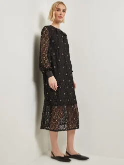 Dresses|Misook Gold Grommet Laced Shift Midi Dress Black