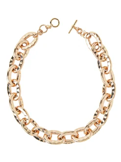 Accessories|Necklaces|Misook Hammered Oval Link Short Necklace Gold